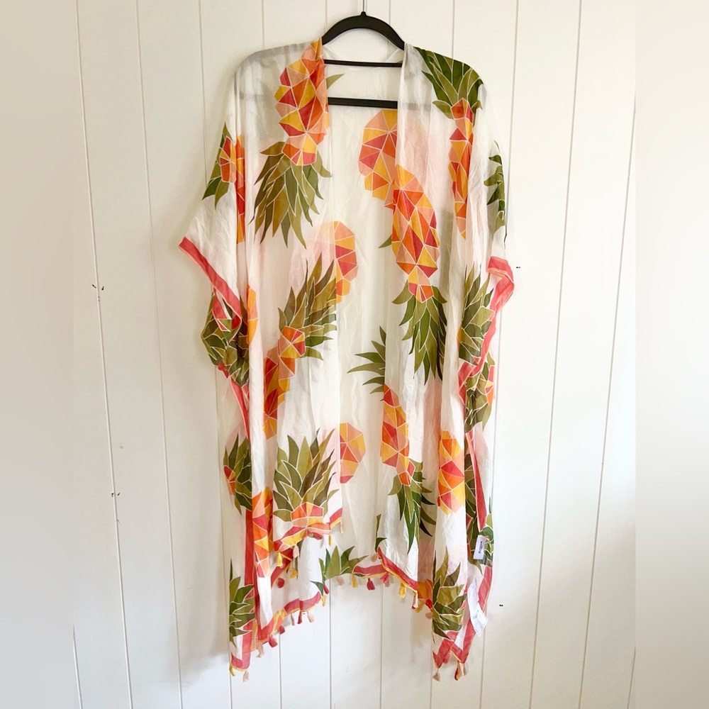 Ruggine  NWT Kimono cardigan tropical pineapples One size orange green cream